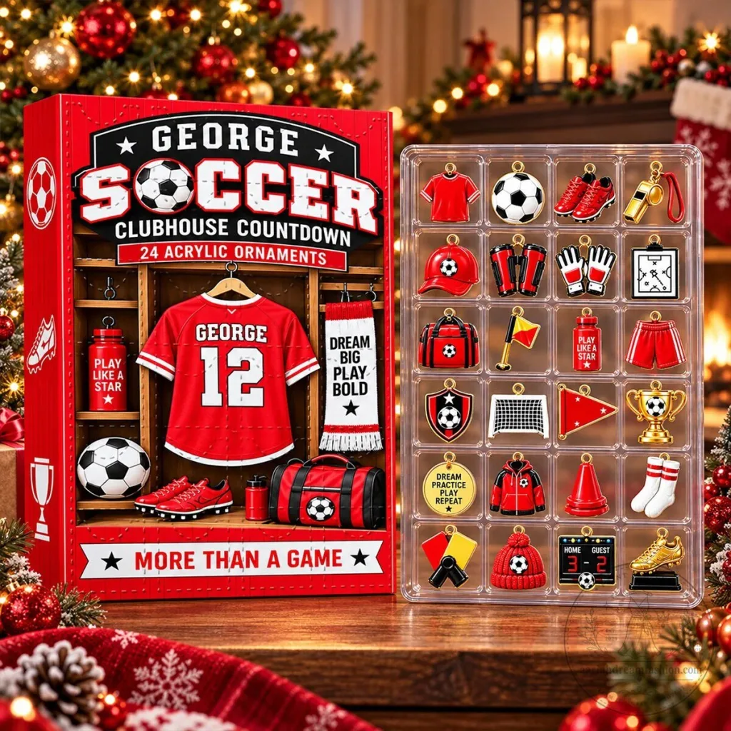 Personalized Soccer Christmas Countdown Advent Calendar with 24 Acrylic Ornaments Personalized Soccer Christmas Countdown Advent Calendar with 24 Acrylic Ornaments 2D