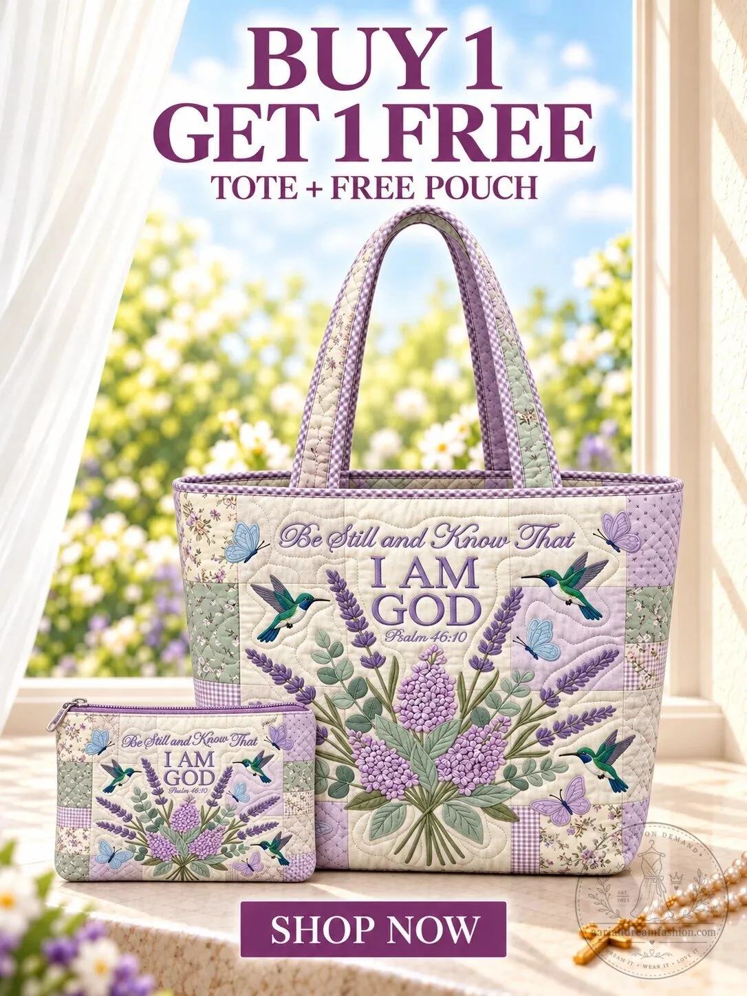Be Still And Know I Am God Psalm 46:10 Hummingbird Floral Quilted Tote Bag