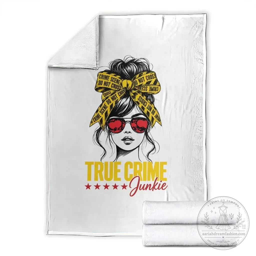 True Crime Junkie Messy Bun Girl with Sunglasses Soft Fleece Blanket