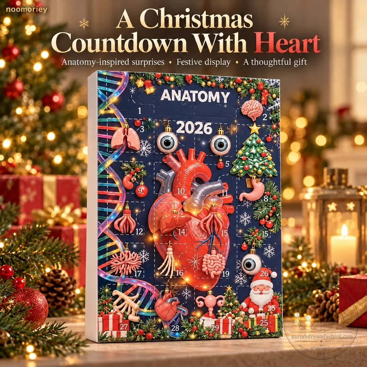 Anatomy Christmas Countdown Advent Calendar with Organ Shaped Ornaments 2D
