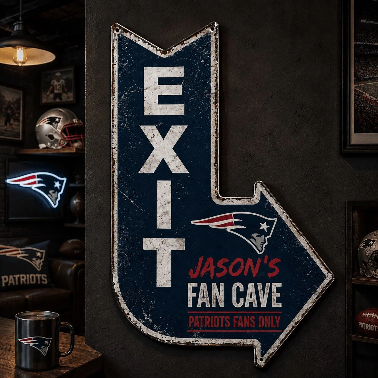 New England Patriots NFL Metal Exit Arrow Sign