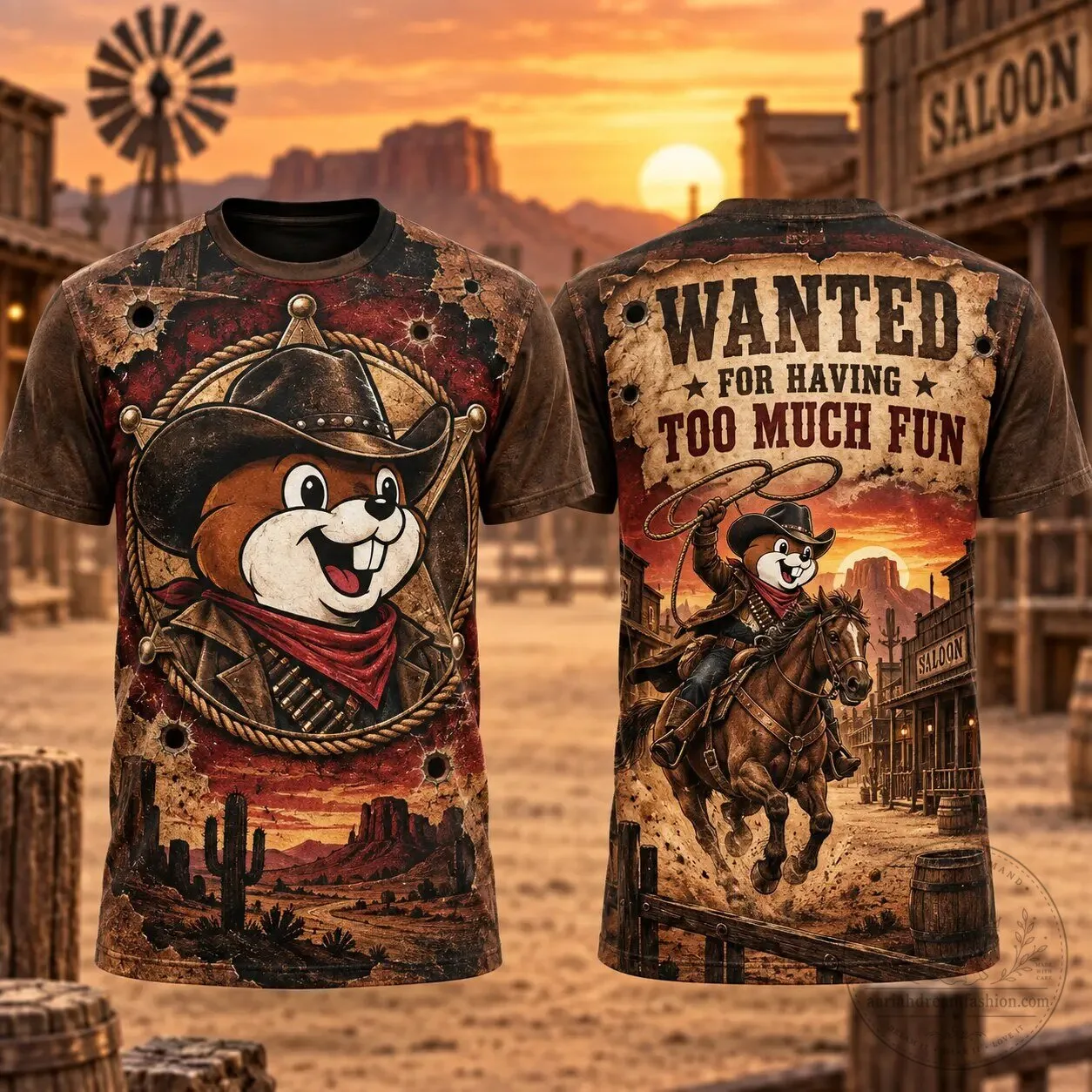 Buc-ee's Western Wanted Cowboy Beaver Too Much Fun T-Shirt