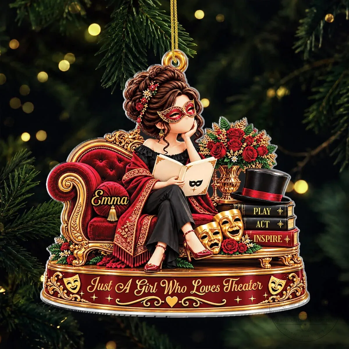 Personalized Just A Girl Who Loves Theater Decorative Christmas Tree Ornament