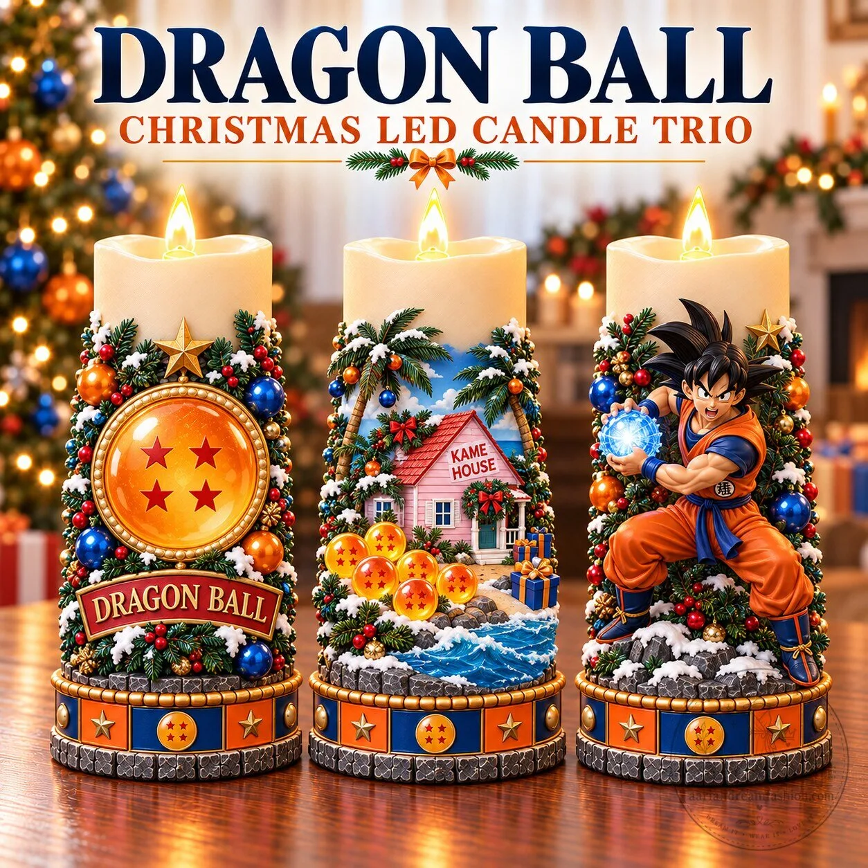 Dragon Ball Z Christmas LED Candle Trio with Goku and Kame House