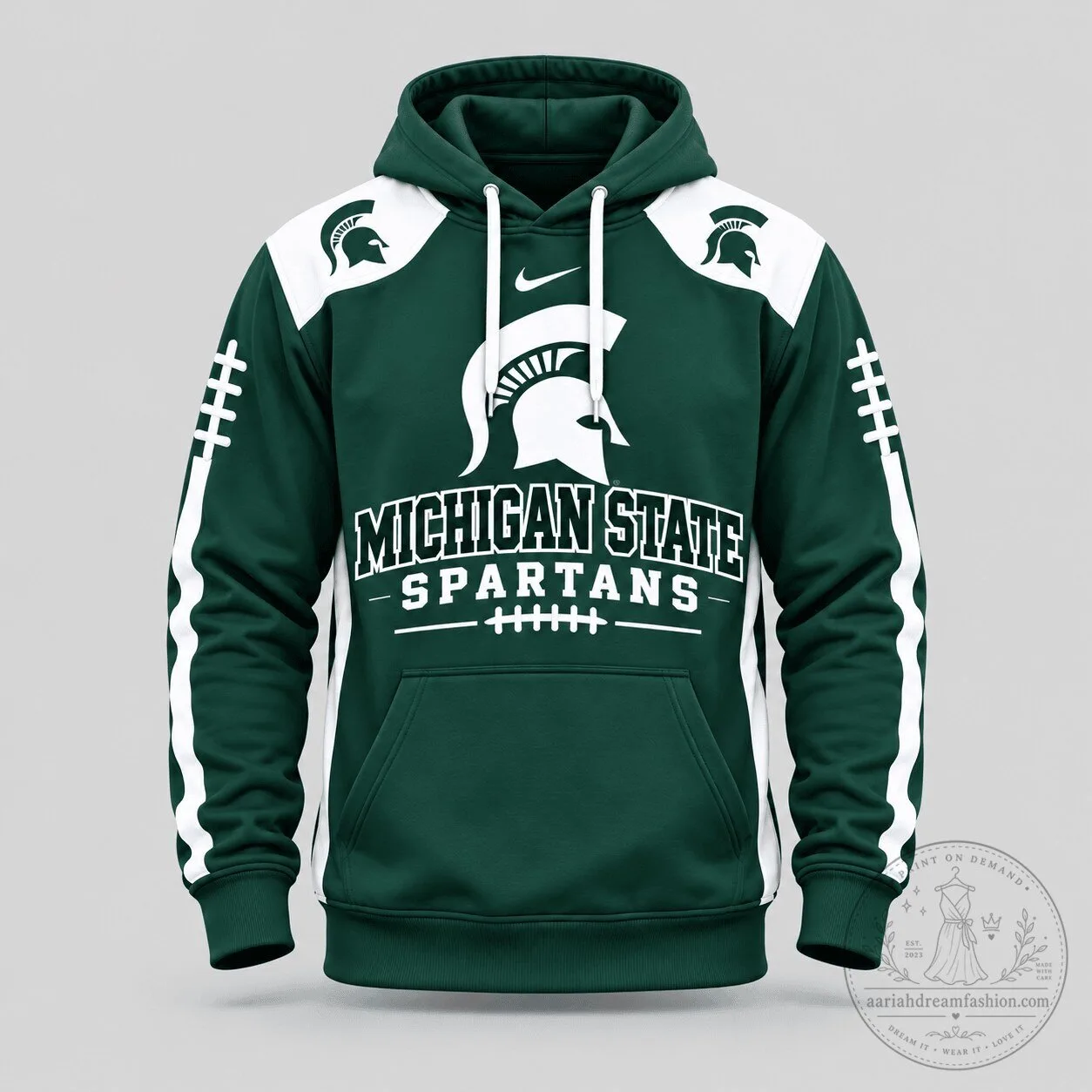 Michigan State Spartans Football Team Green and White Fan Hoodie