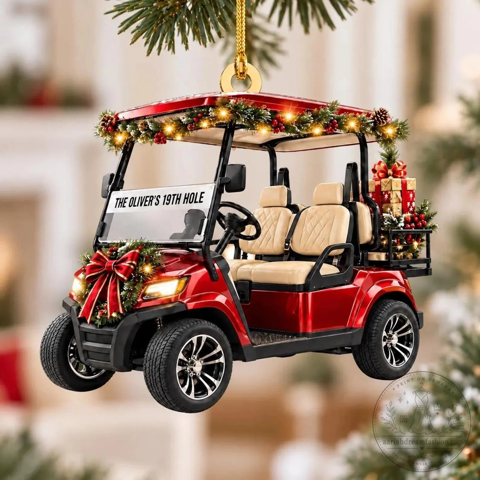 Personalized Golf Cart Christmas Tree Ornament, Custom 19th Hole Golfer Gift