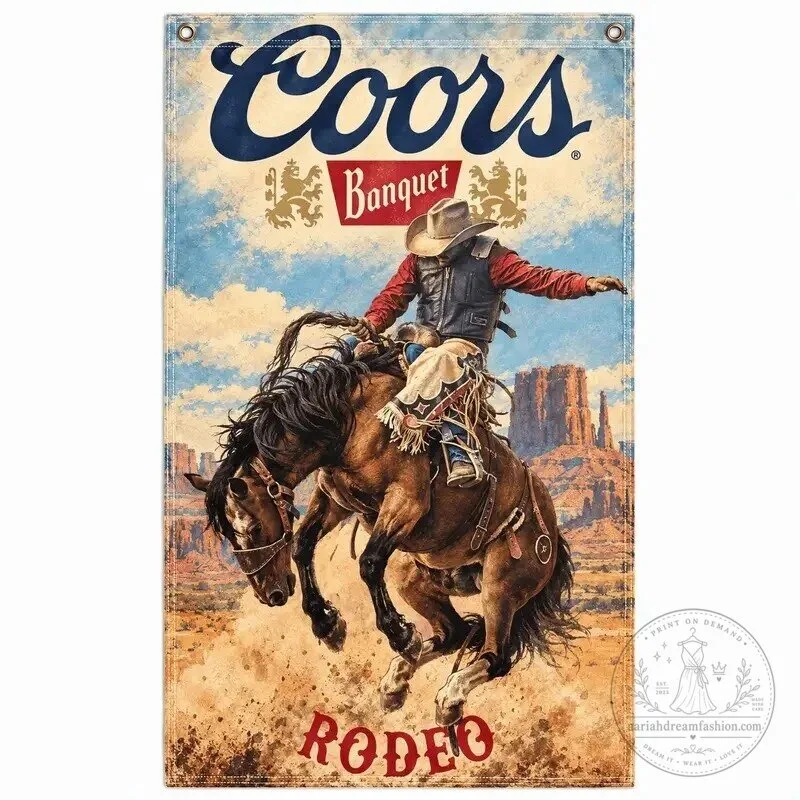 Coors Banquet Rodeo Cowboy Horse Desert Beer Flag