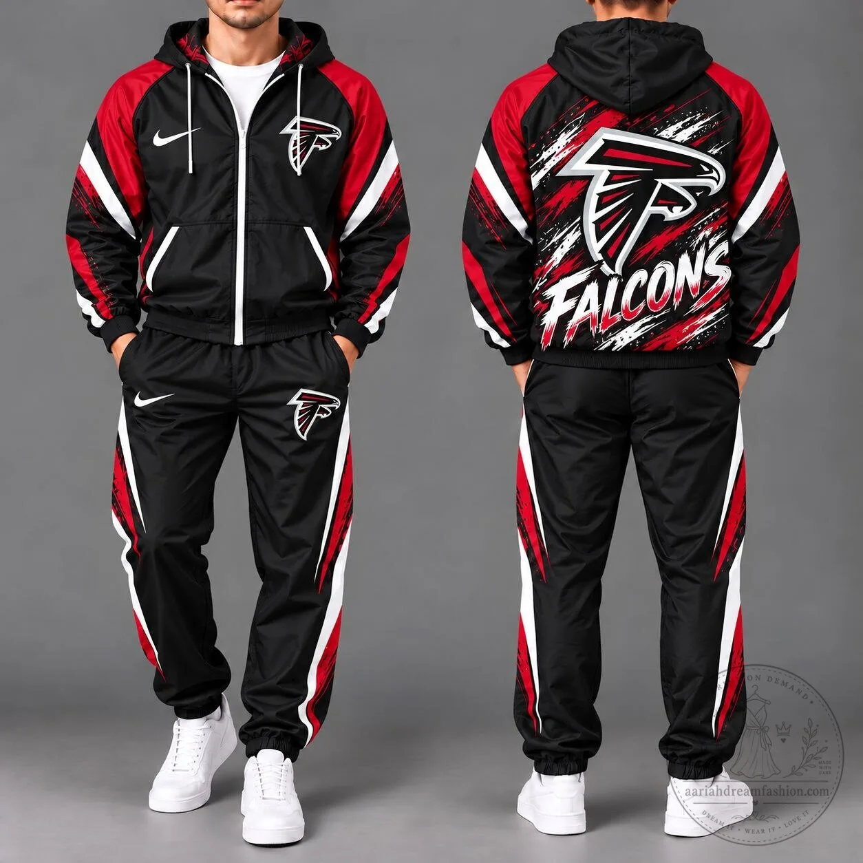 Atlanta Falcons National Football League Team Black and Red Tracksuit Jacket