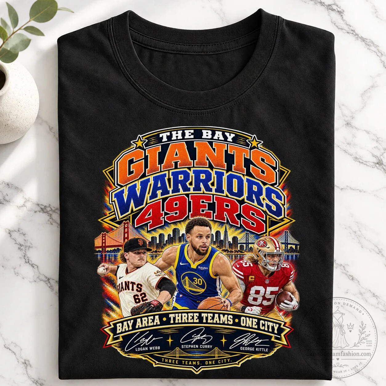Bay Area Giants Warriors 49ers Stephen Curry George Kittle Logan Webb T-Shirt