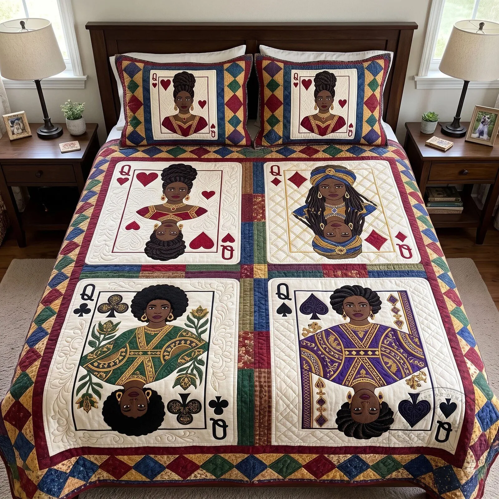 Melanin Queen African American Playing Card Quilted Bedding Set